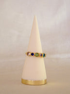 Anel dourado pedras coloridas